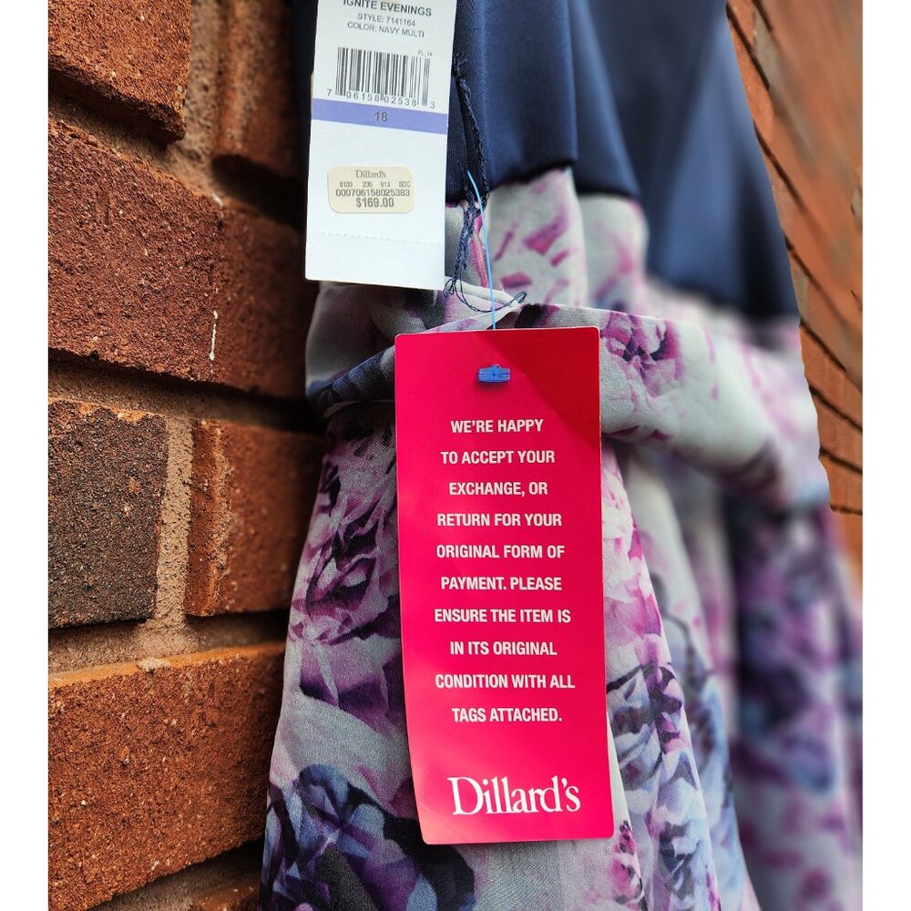Ignite Evenings Notched Off-the-Shoulder Floral Organza Ball Gown - Sz 18 - NWT - Picture 11 of 12